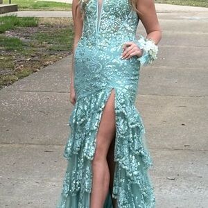 Jovani Aqua Embellished Prom Dress